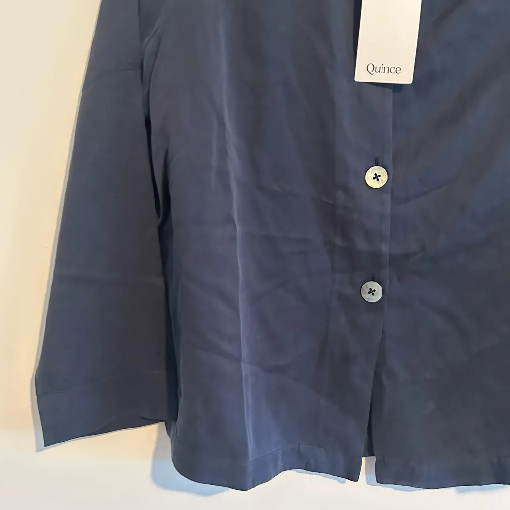 NWT Quince 100% Washable Silk Pajama Long Sleeve Top Indigo Blue Size XS - Image 3