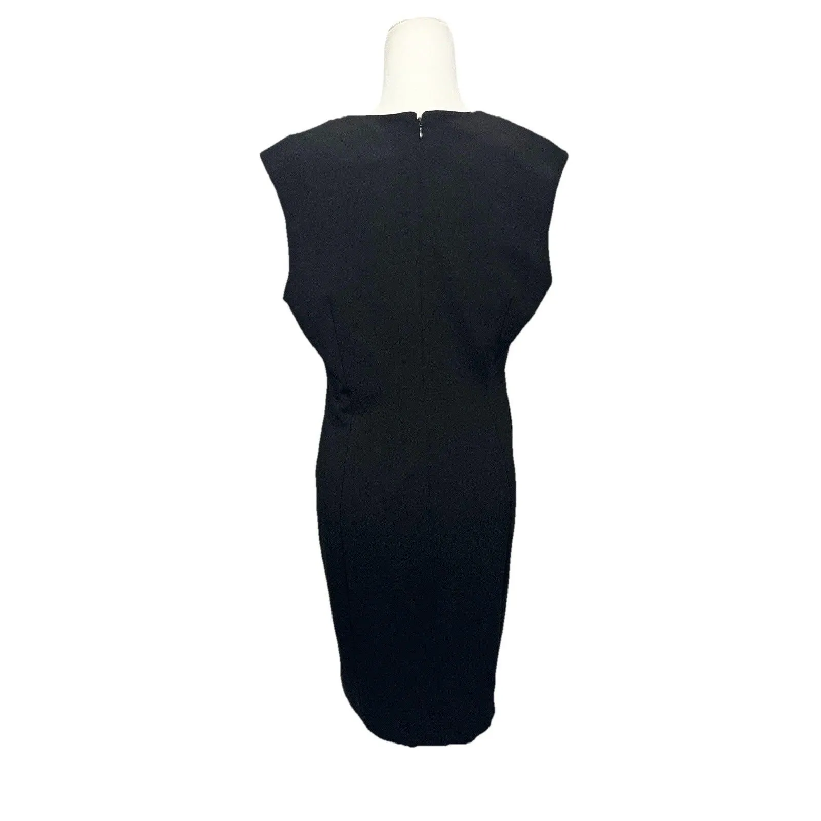 Calvin Klein Dress Faux Wrap Sz. 12 NWT Sleeveless Knee Length Black Office - Image 2