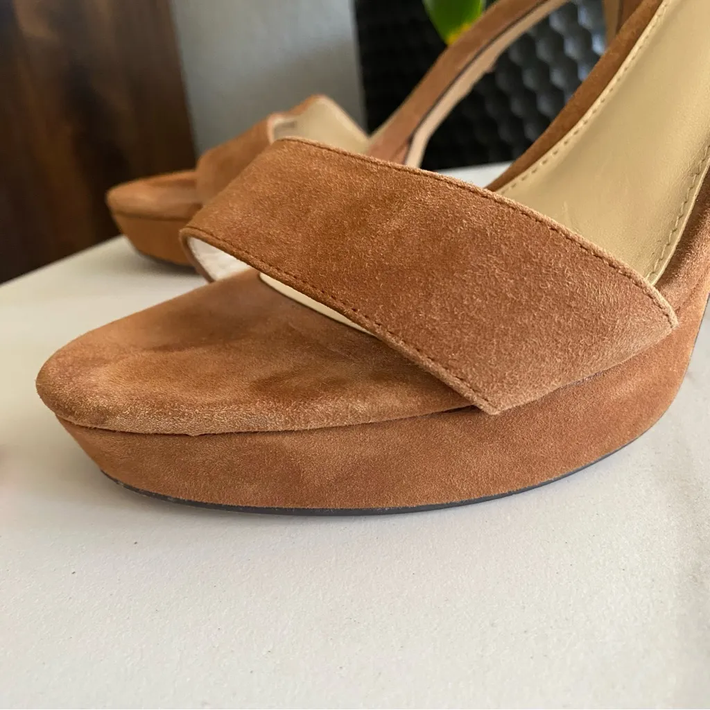 Vince Camuto Brown Suede leather Platform Heels Sandals Sathina ankle wrap 9.5 - Image 4