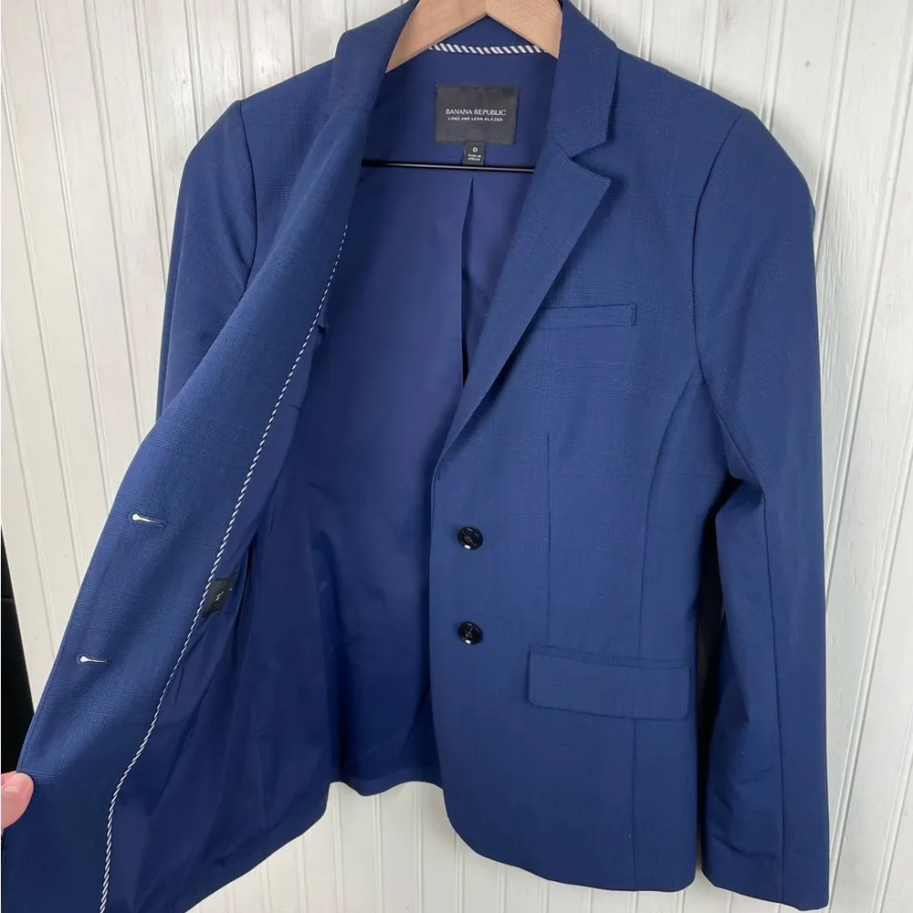 Banana Republic Long and Lean Blazer Marzotto Italian Wool Navy Blue Size 0 - Image 3
