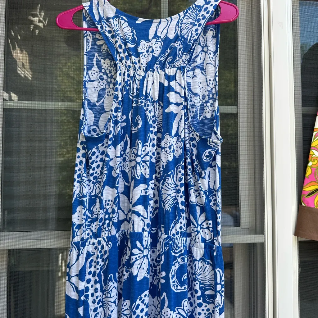 Lilly Pulitzer Mills Maxi RACER BACK Dress Deep Sea Blue Quahog Chow White XL - Image 3