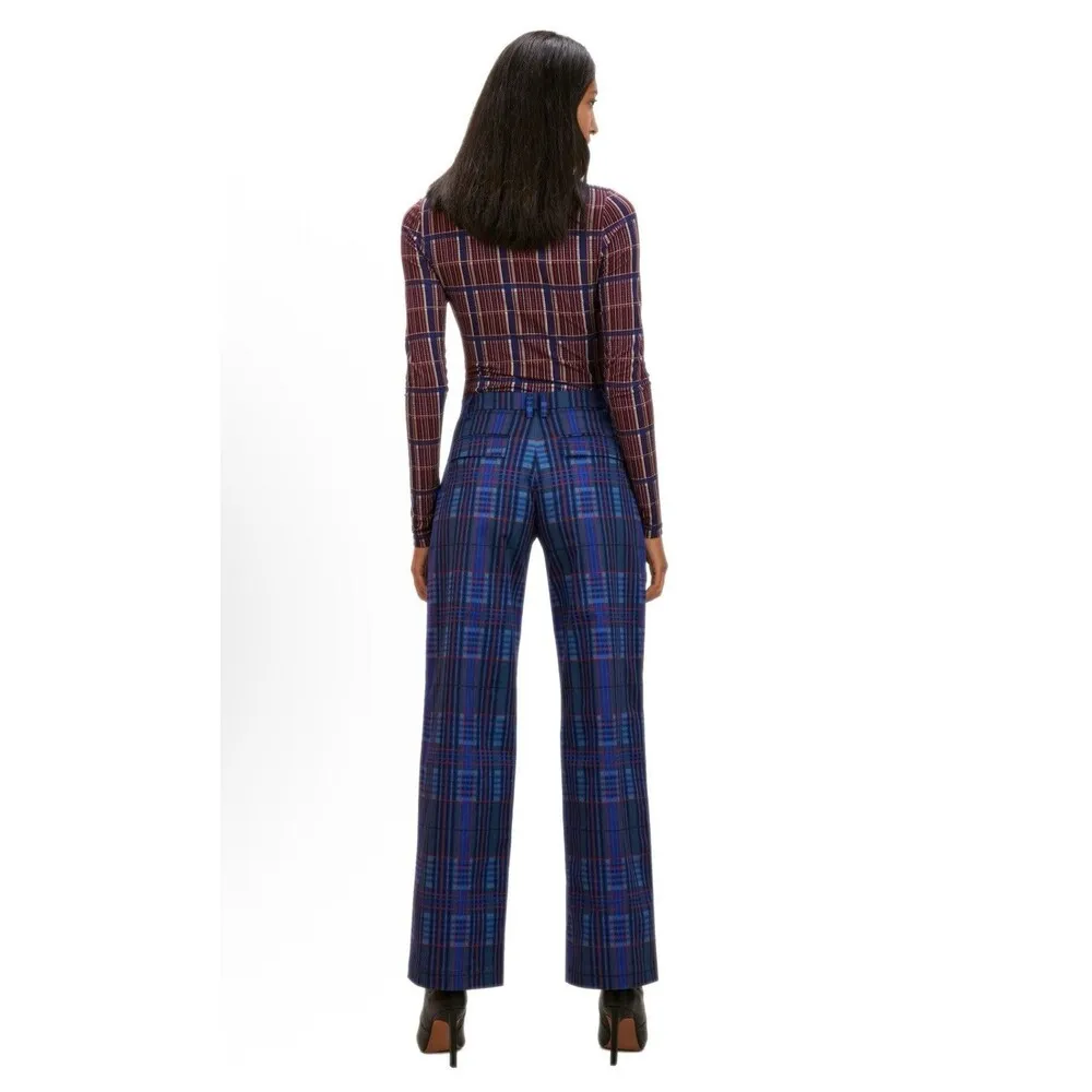 THE KIT Tracee Pant Size 10 Blue Iris Plaid NEW Stretch Organic Cotton Twill - Image 5