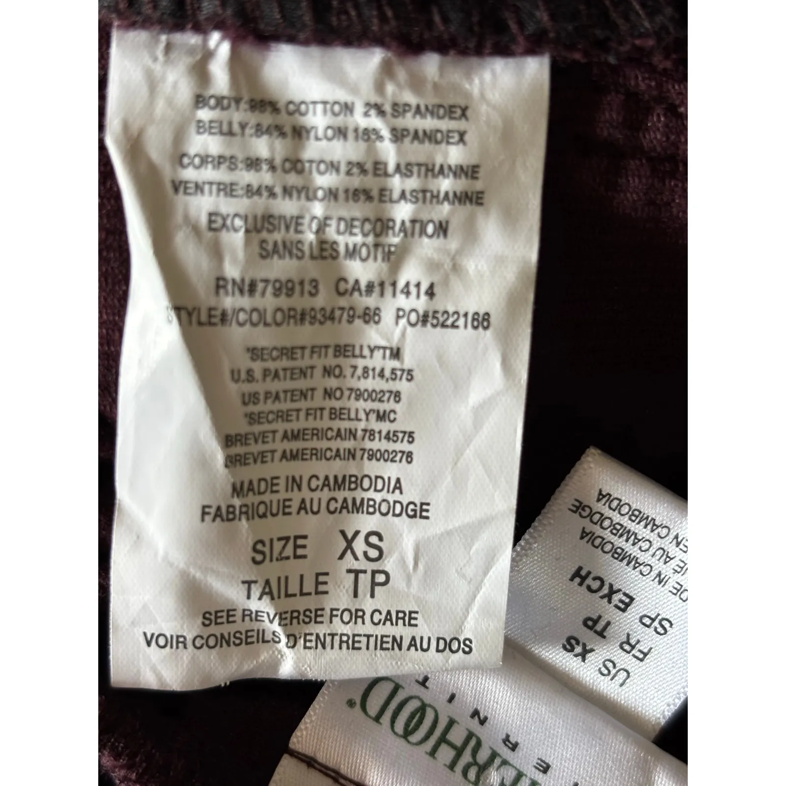 Motherhood Maternity Corduroy Pants XS Skinny Fit – 5 Pocket Style – Dark Purple - Image 4