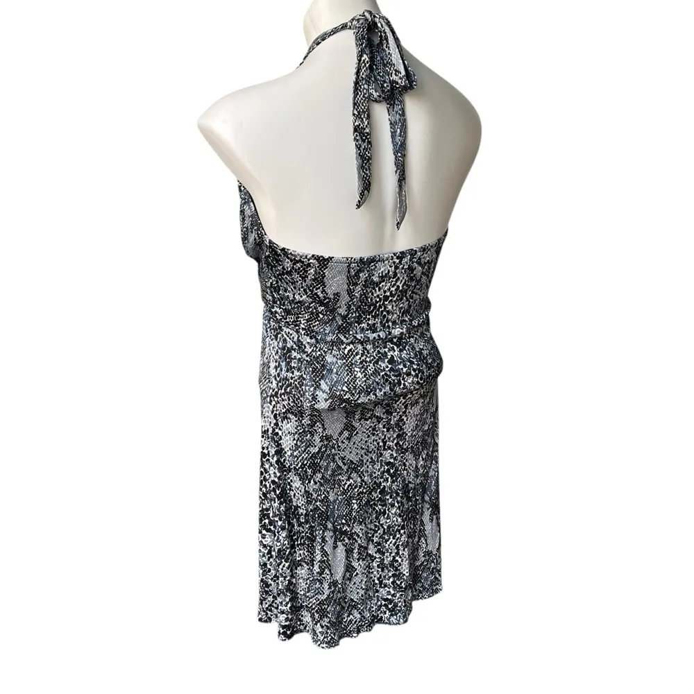 Sky Snake Print Silk Halter Tie Dress Snake Rhinestone Empire Waist, Sz L Size L - Image 4