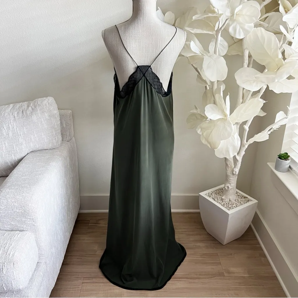 Zadig & Voltaire Risty Lace Trim Crepe Olive Green Slip Dress - Image 9