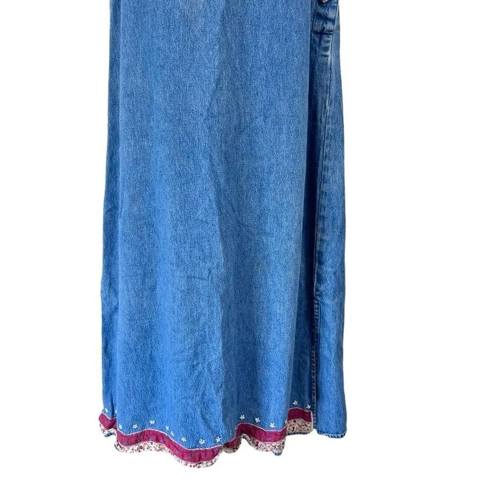Vintage Agapo Quilted American Flag Denim Jumper Maxi Dress Blue - Image 3