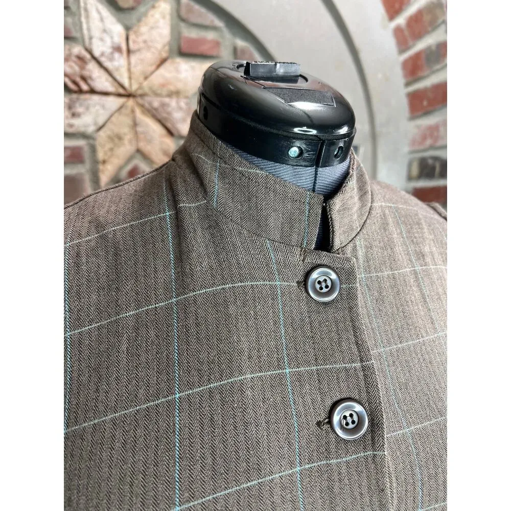 cropped blazer plaid ruffle hem Y2k brown blue Size M - Image 7