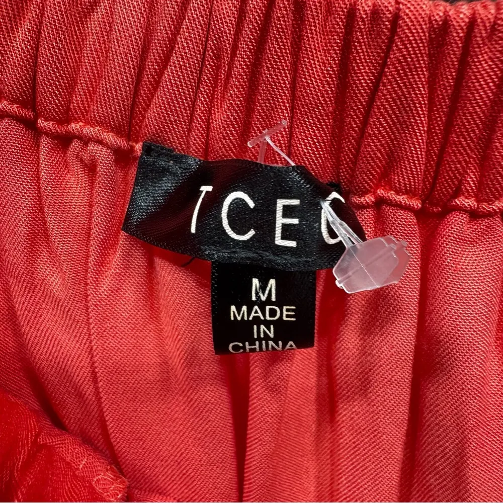 TCEC Coral Off Shoulder Dress Peach Circle Lace Detail Ruffle Hem Feminine Boho - Image 9