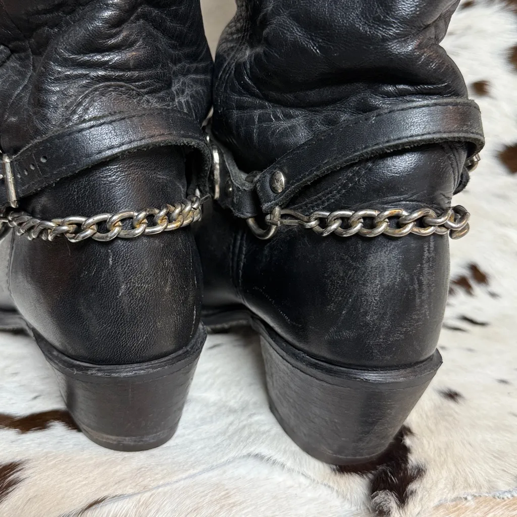 Double H Boots Vintage Leather Harness USA Made Round Toe Rugged Moto T1 Black Size 9 - Image 9