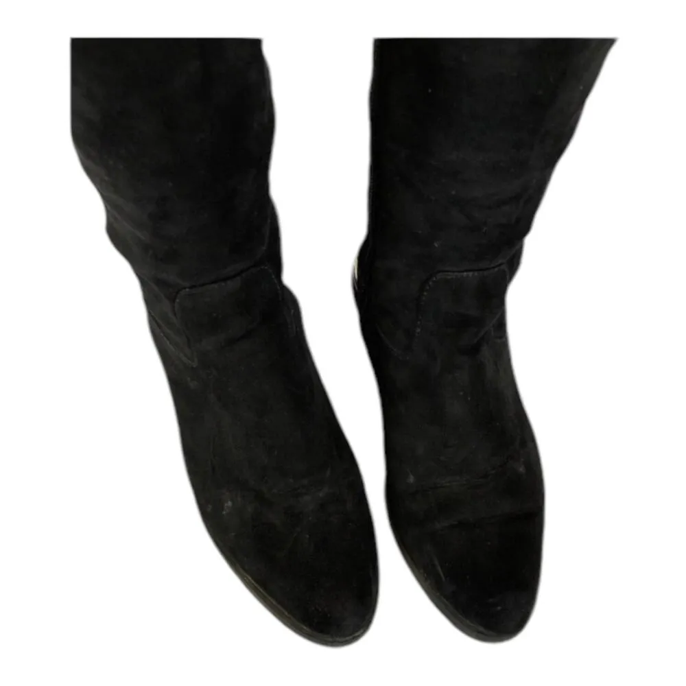 Calvin Klein Presley over knee black Faux Suede boots Silver Hardwear size 7 - Image 9