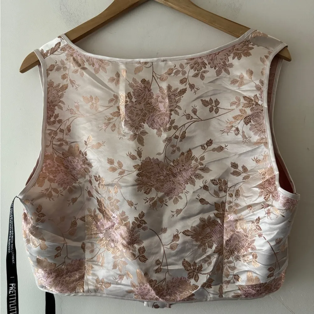 NEW! PrettyLittleThing Pink Satin Oriental Zip Front Corset Crop Top - Image 2