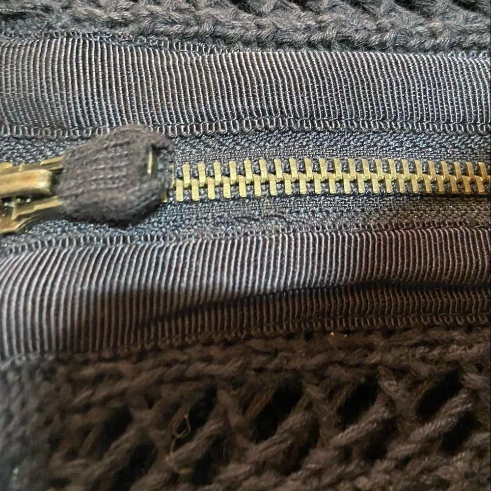 Anthropologie Moth Cable Knit Sweater 3/4 Sleeve Back Zipper Round Neck Navy XS - Image 3