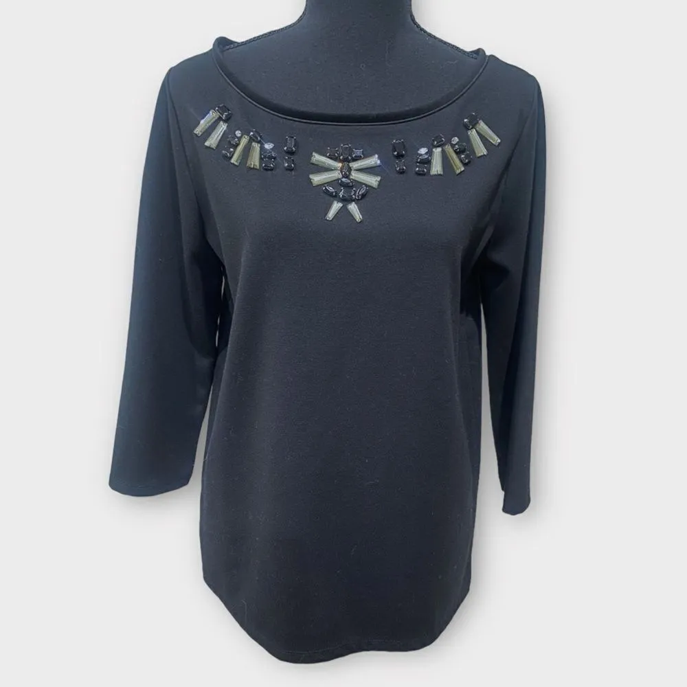 Ann Taylor Jewel Neck Black 3/4 sleeve blouse Size M - Image 2