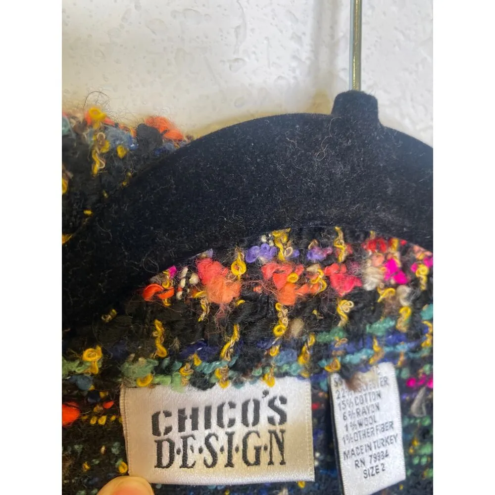 Chico’s Design Colorful Boucle Knit Vintage Tweed Button Closure Blazer EUC Sz L - Image 5