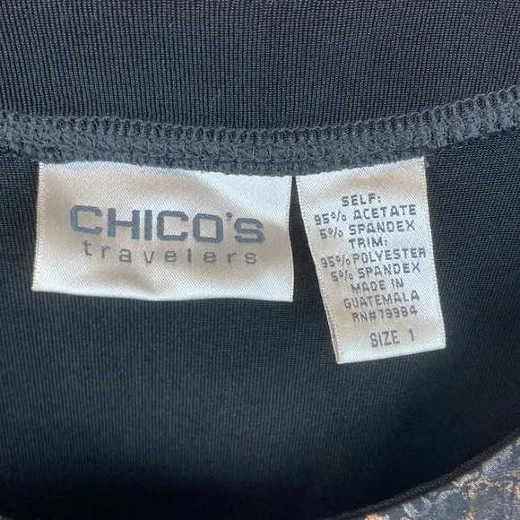 Chico’s Travelers Black Print Neck Sleeveless Ribbed Woven Tank Top 1 M - Image 5