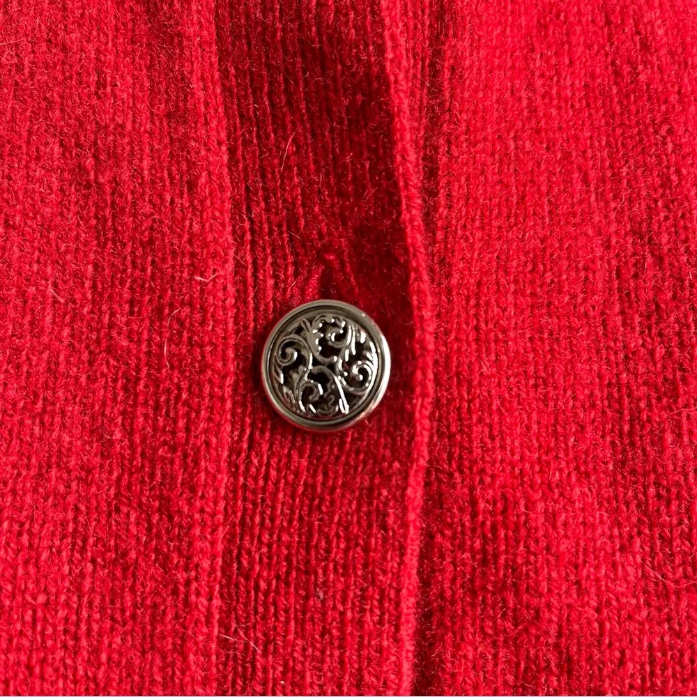 Vintage Laura Ashley Red Wool Knit Cardigan Silver Buttons Pockets Medium - Image 2