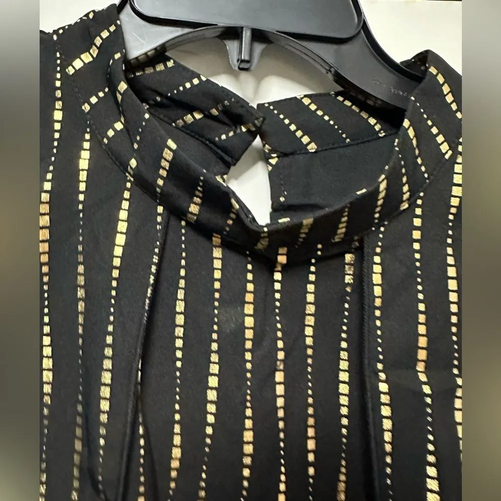 Woman’s SHEIN Hi-Low Tank Blouse Black Gold Stripe (392) - Image 3