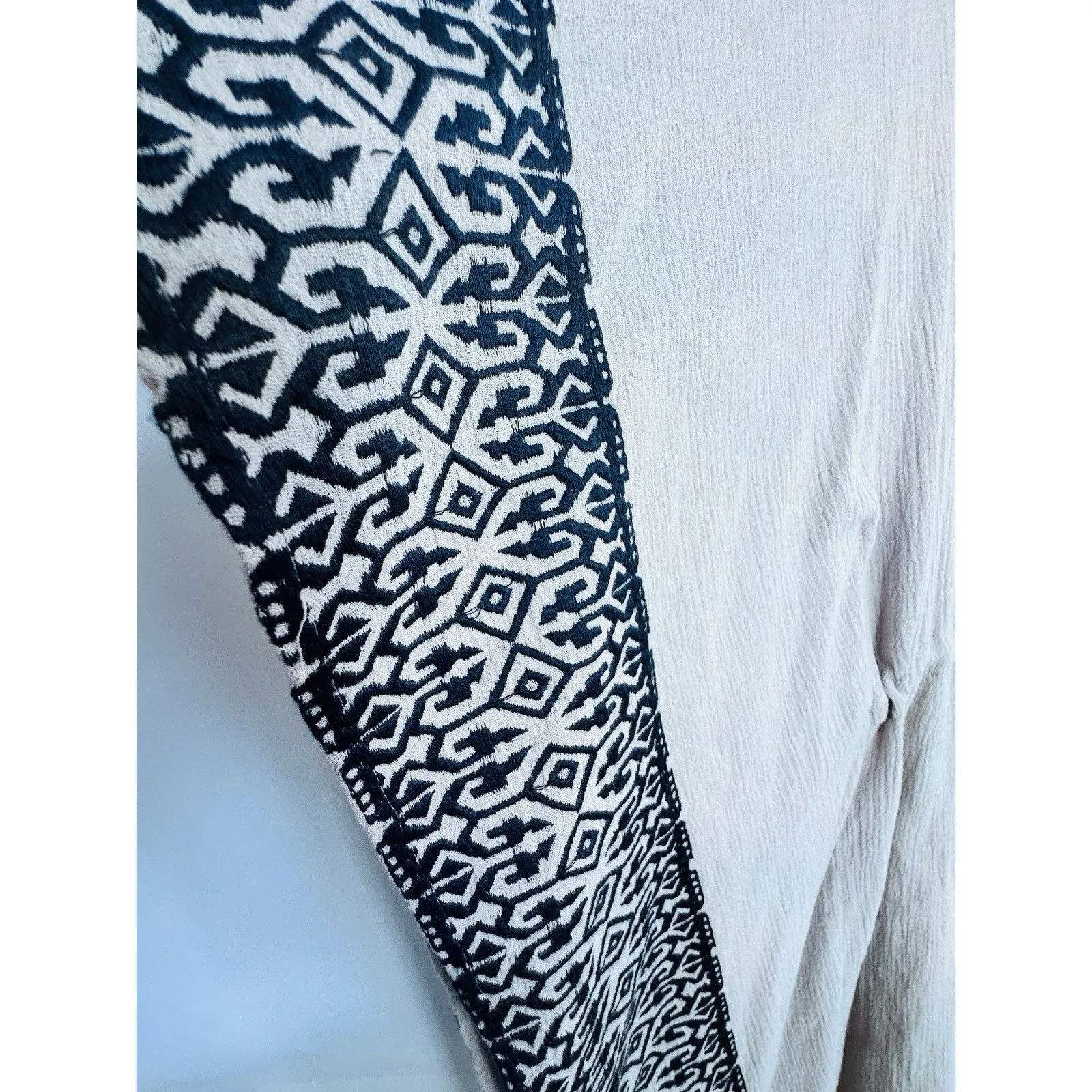 Garnet Hill Embroidered Kaftan Swim Cover Up Size Sm Beige Black Drawcord Tassel - Image 5