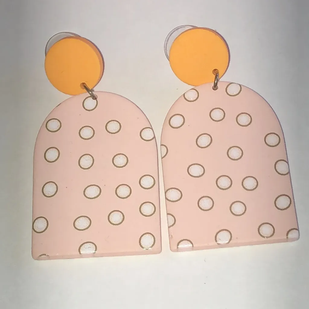 Pink and Orange Polka Dot Earrings - Image 3