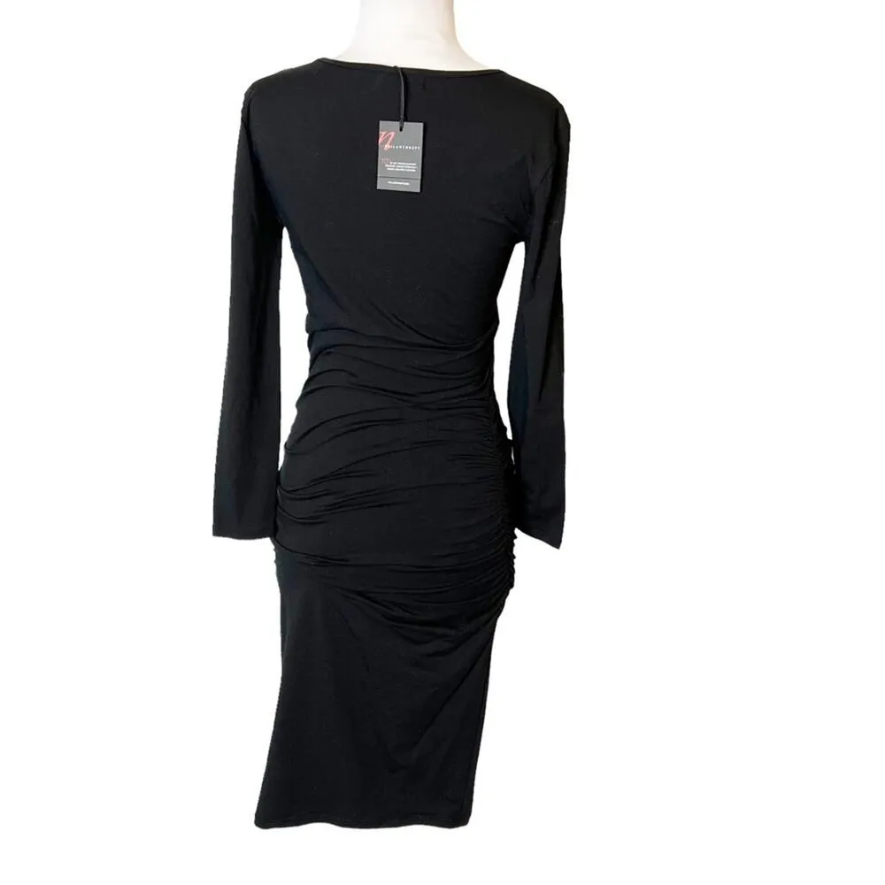 NWT N:PHILANTHROPY Lotus Midi Dress ruched side black v neck sz M - Image 9