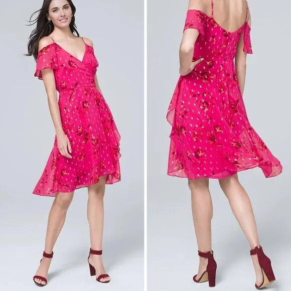 NEW White House Black Market Barbie pink‎ Floral Cold-Shoulder Dress, 6 - Image 2