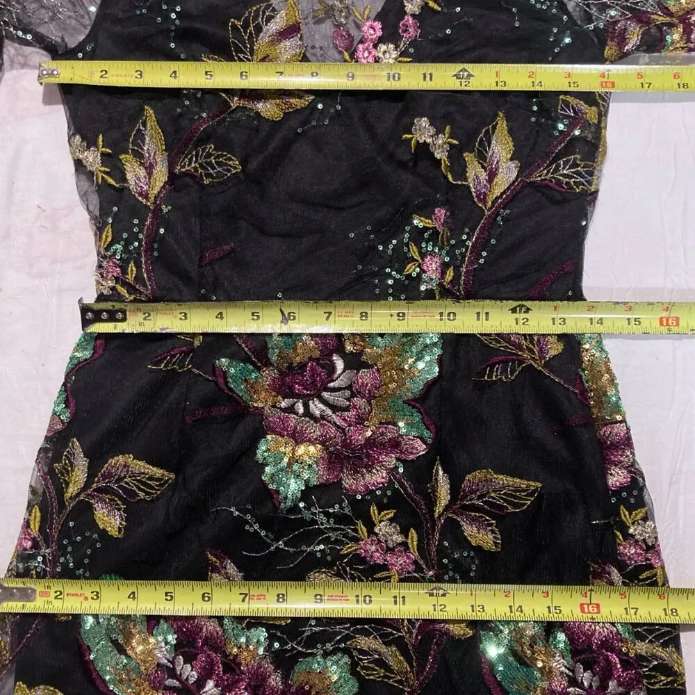 Miss Selfridge Floral Embroidered Sequin Mesh Mini Sheath Cocktail Dress Black 6 - Image 5