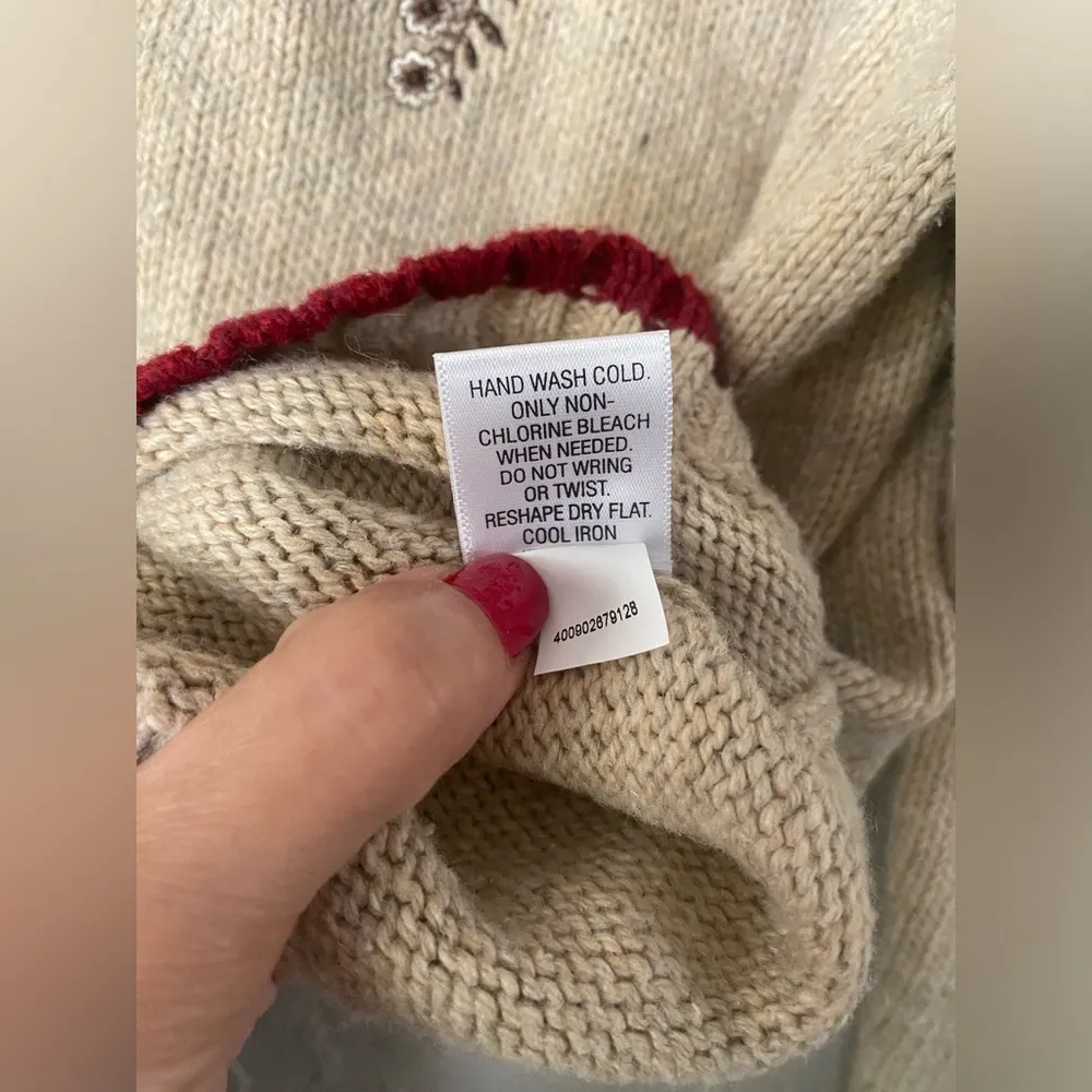 Croft & Barrow Womens Embroidered Bird & Floral Zip Cardigan Sweater L Tan - Image 6