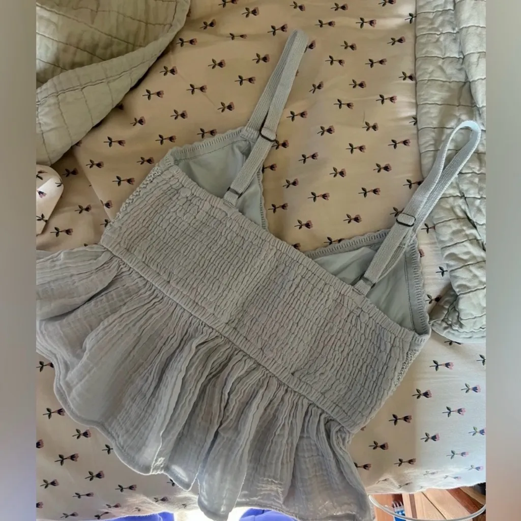 Hollister Y2K Crochet Cropped Babydoll Top Baby Blue Size Small - Image 3