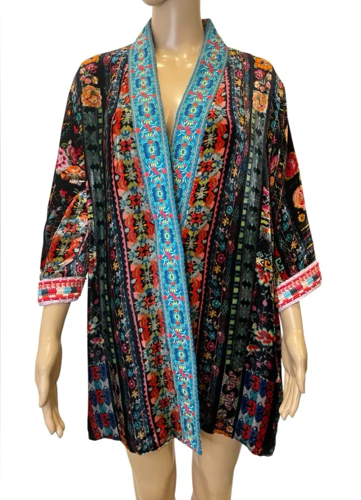 Johnny Was Avril Reversible Silk Blend /Velcet Colorful Floral Kimono Size S - Image 1