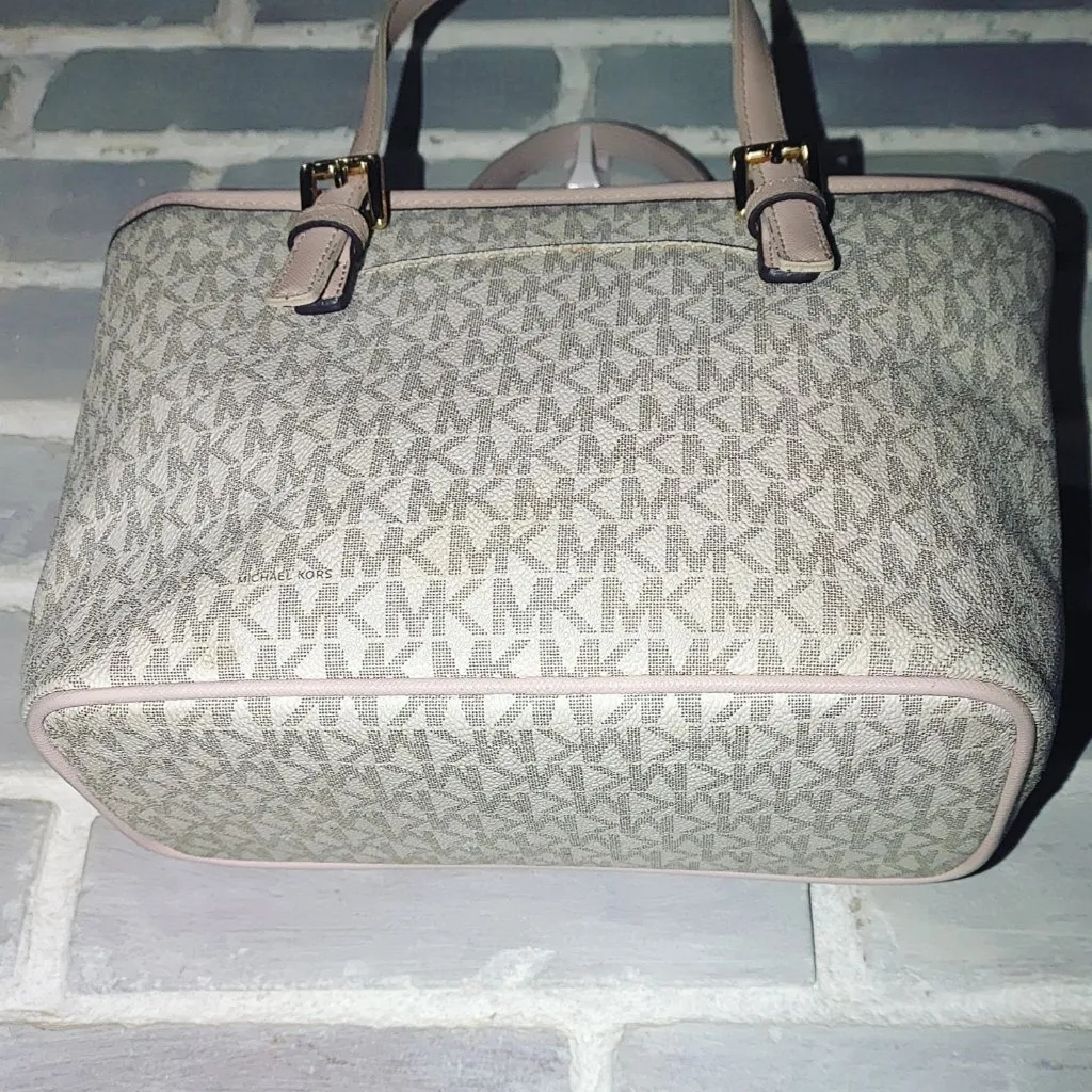 Michael Kors Jet Set Travel XS Logo Tote Vanilla Powder Blush Dual Handles Top - Image 13