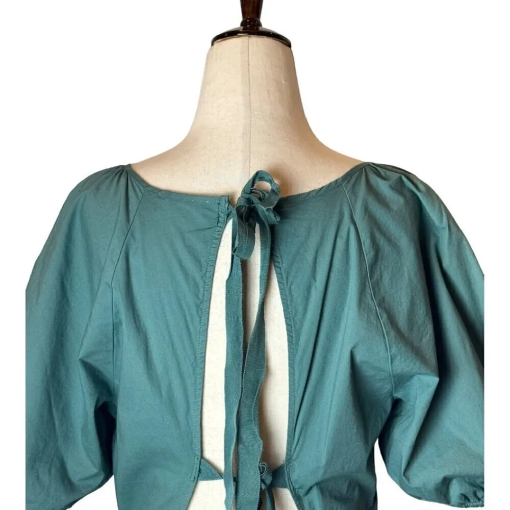 Peter Som Collective Dress Womens 12 Green Puff‎ Sleeve Tie Fit And Flare Mini - Image 6