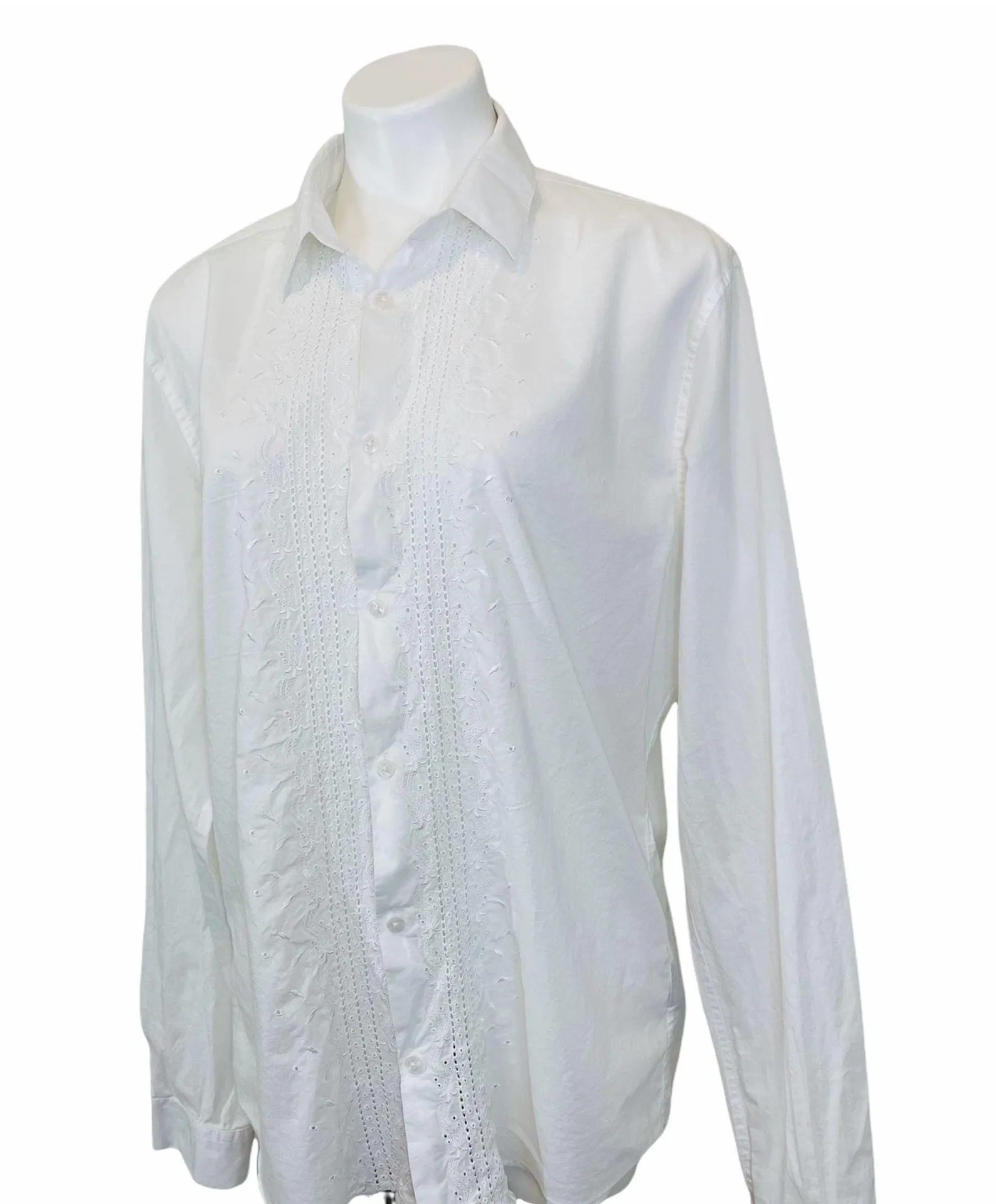 White Embroidered Button Up Shirt - Image 3