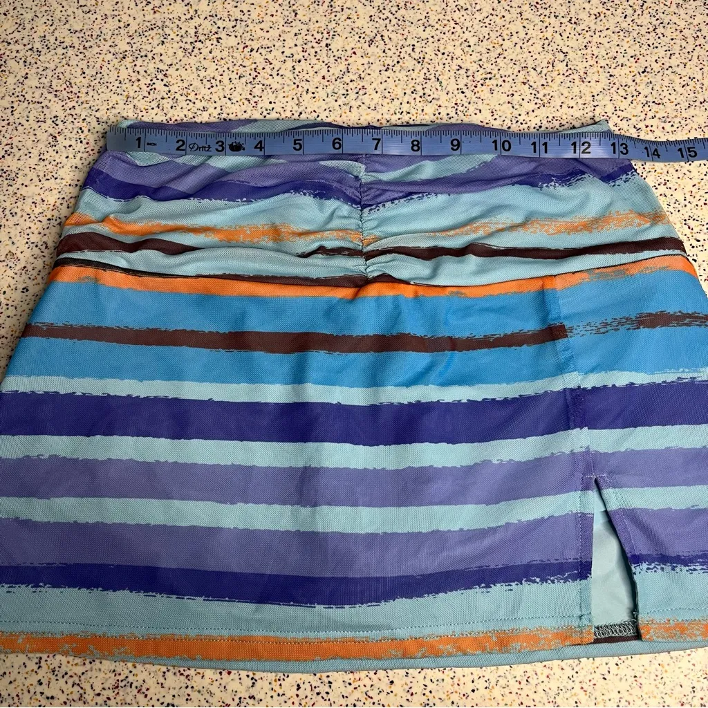 Tiger Mist Striped Multicolor Blue Mini Skirt Swim Cover Up Women’s Size M - Image 5