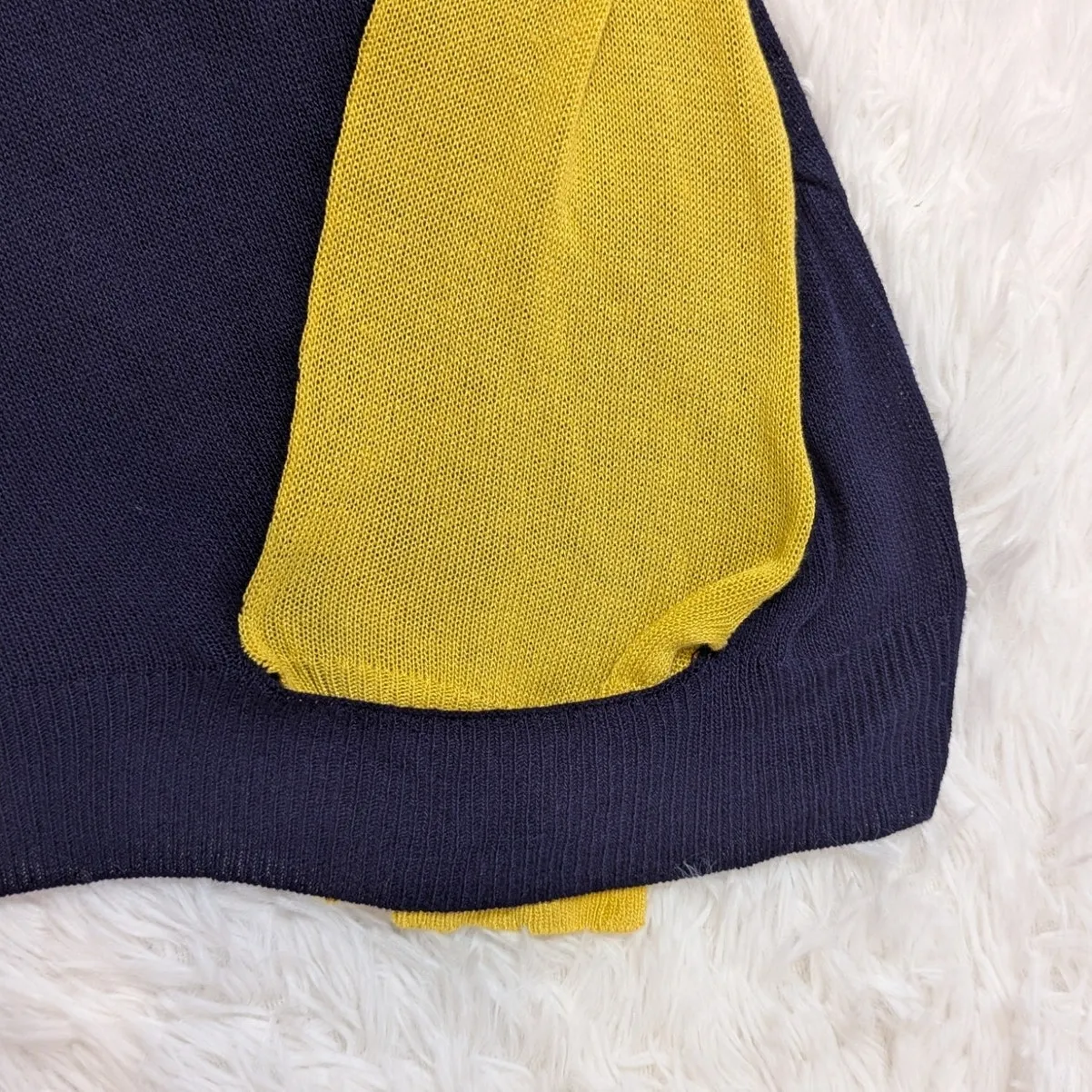 Wool Blend Cutout Color Block Deconstructed Sweater Blue and Yellow Small - Image 8
