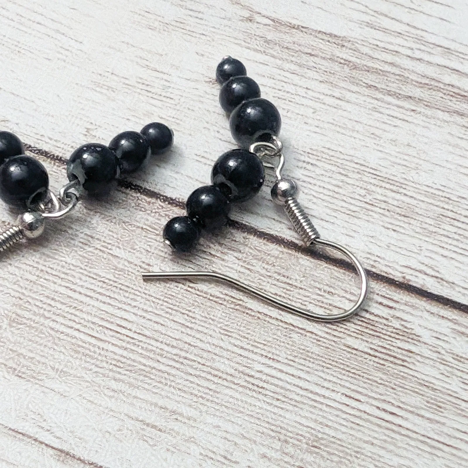 Vintage Earrings For Pierced Ears 2 Strand Black Dangle - Image 7