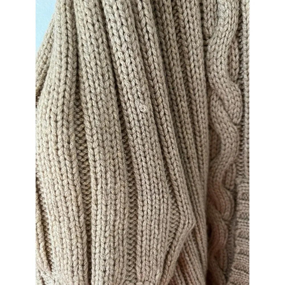 St. John Tan Brown Wool Blend Chunky Cable Knit Hooded Pullover Sweater Medium - Image 6