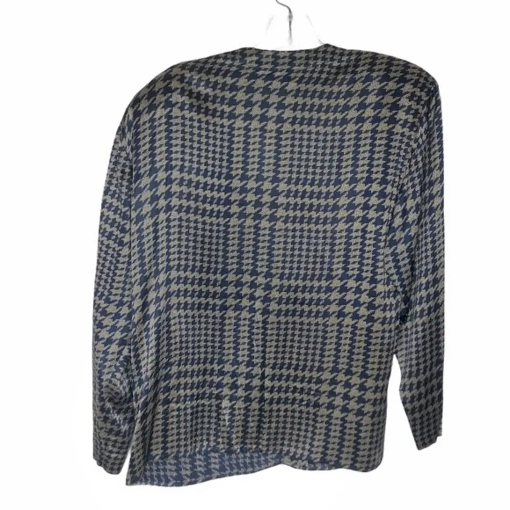 SAKS FIFTH AVENUE Spitalnick 100% Silk Houndstooth Shirt Size 6 VINTAGE - Image 7