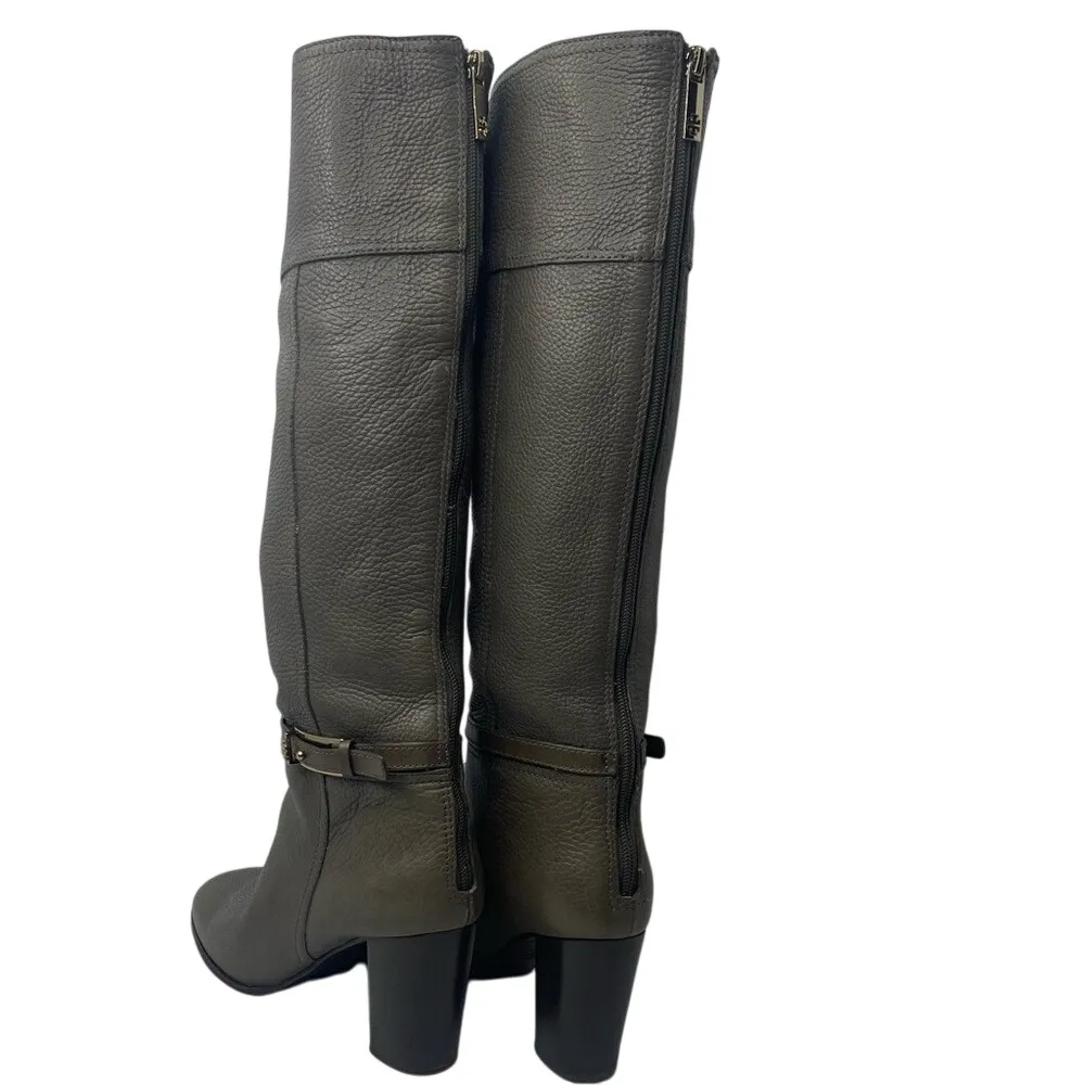 Pre-Loved Taupe Leather Riding Boots Block Heel Back Zip Tall Heritage Style 8.5 - Image 3