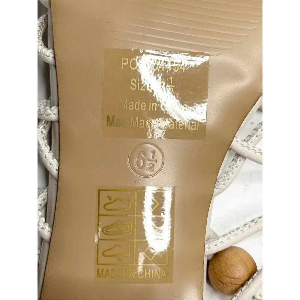 Journee Collection Sandals Size 6.5 Ivory Slip On Block Heel Open Toe Strappy - Image 8