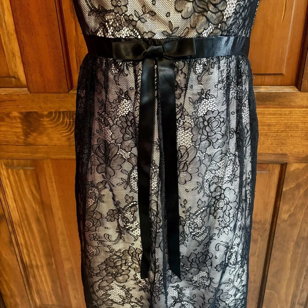 Jessica McClintock Black Lace Satin Dress Women’s Size 10 Vintage Made in USA - Image 3
