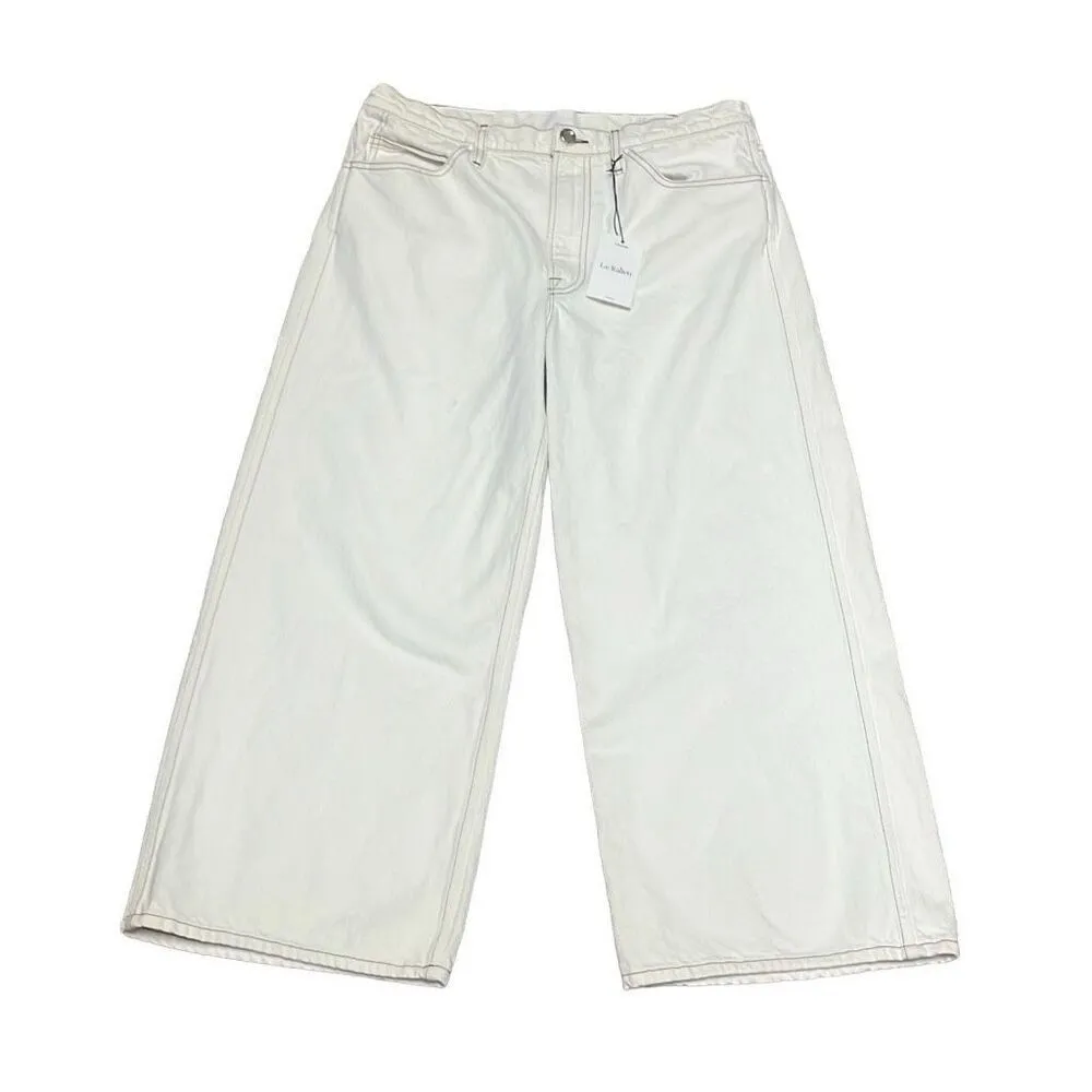 Frame Size 31" Le Italien Wide Leg Cropped Denim Pants Jeans White 100% Cotton - Image 2