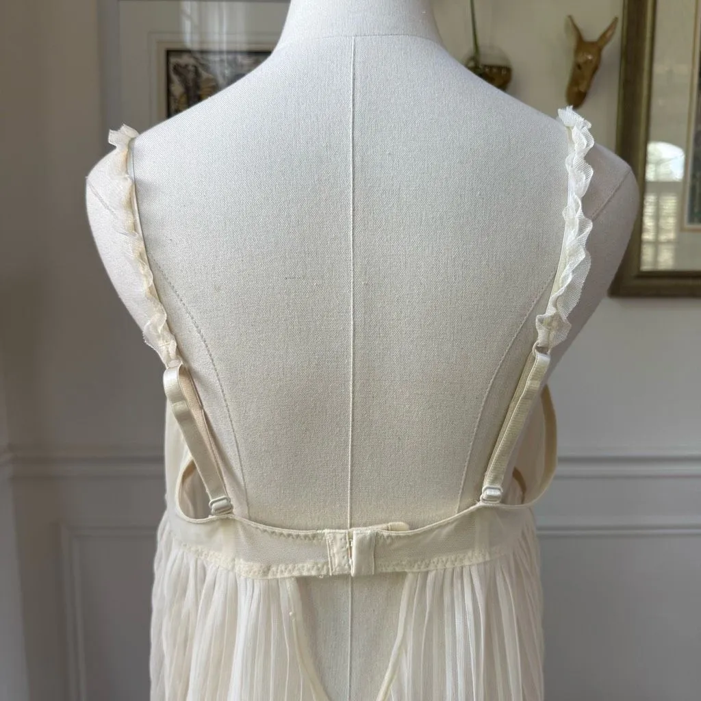 Flora Cream Lace Accordion Pleat Built-In Bra Babydoll Nightie Camisole XL - Image 4