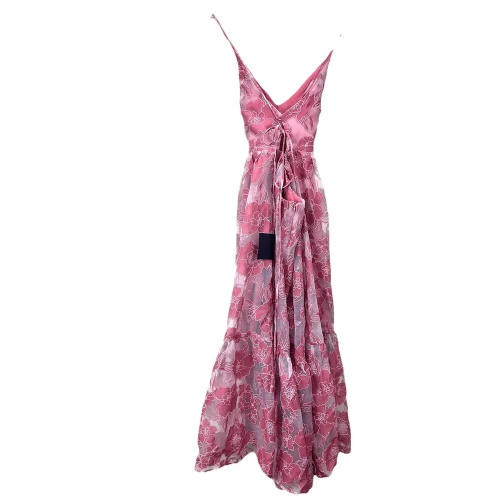 NWT Lulus Pink Feeling Like Forever Floral Organza Lace Up Midi Dress MEDIUM - Image 7