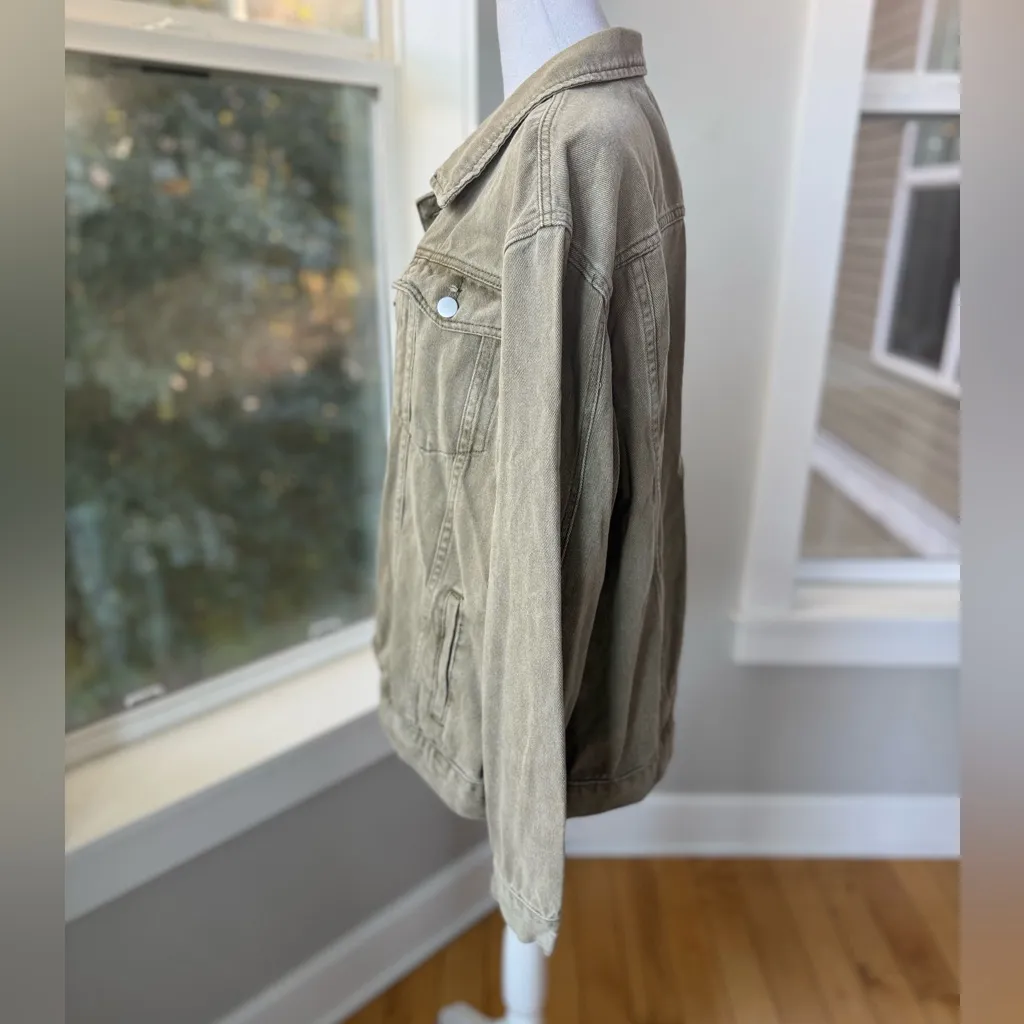 Boohoo Khaki Tan Olive Denim Jean Jacket Size 10 - Image 2