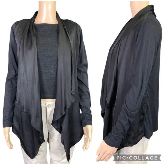 Velvet by Graham and Spencer Womens Cardigan Satin Asymmetrical Open Front XS Black - Image 2
