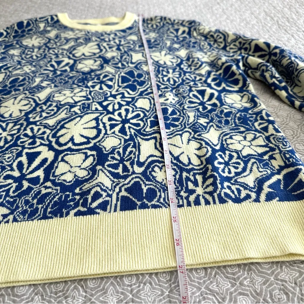 Aritzia TNA Floral Crewneck Sweater Oversized Revel Retro Groovy Pattern Size S Blue - Image 6