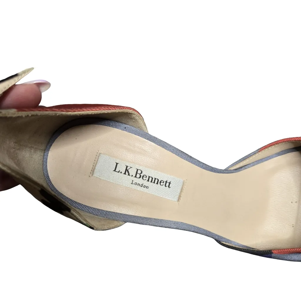 L.K. Bennett Selina Peep Toe Multicolor Patterned Heels Size: 39 - Image 4
