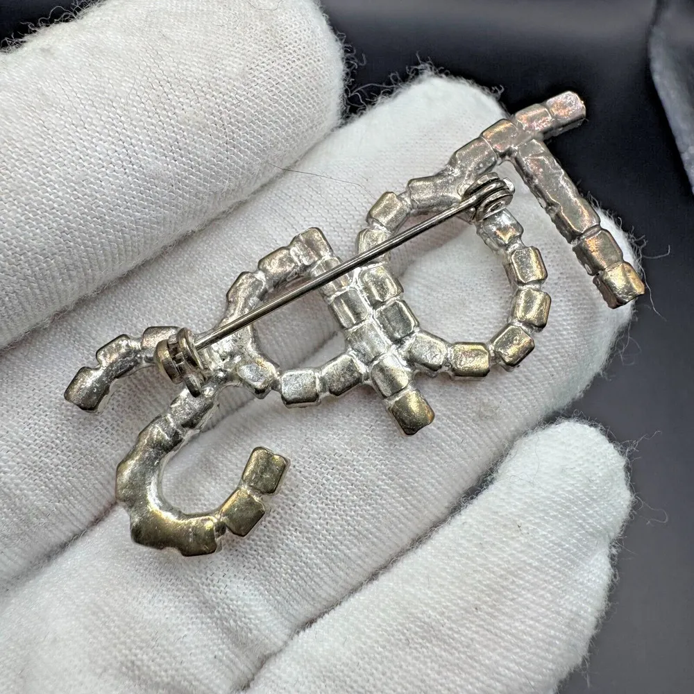 Vintage Tops Rhinestone Brooch Silver - Image 3