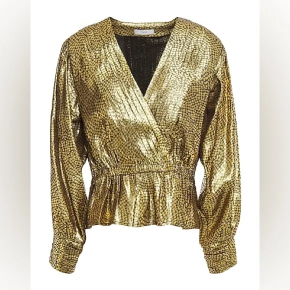 Joie Nadeen gilded lamé peplum blouse IN XS - Image 3
