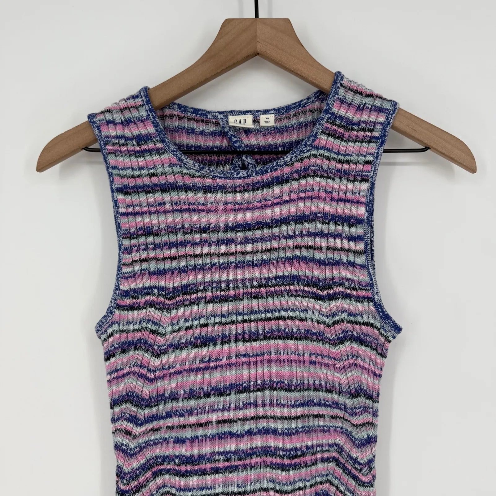 GAP Striped Ribbed Knit Sleeveless Midi Dress Keyhole Back XS - Image 3